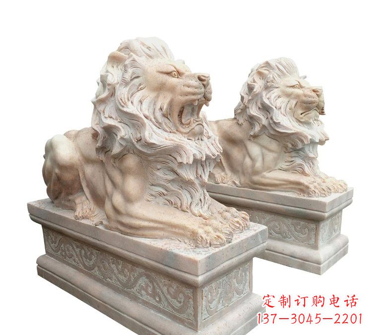 武汉晚霞红石材欧式狮子