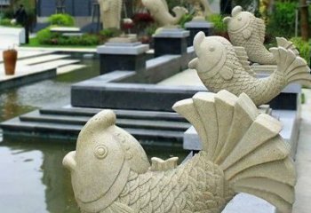 武汉喷水鱼砂岩石雕-园林水池雕塑