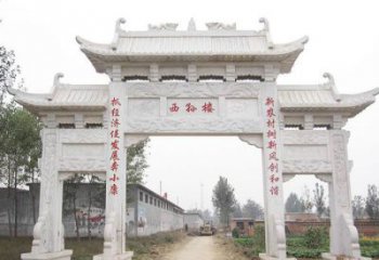 武汉三门村口石雕牌楼，精美定制雕塑