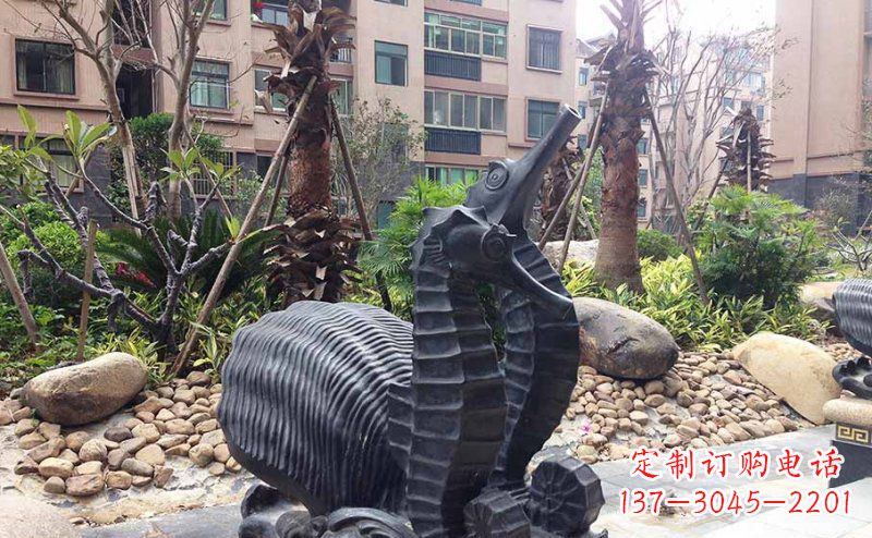 武汉小区海马动物玻璃钢仿铜雕塑