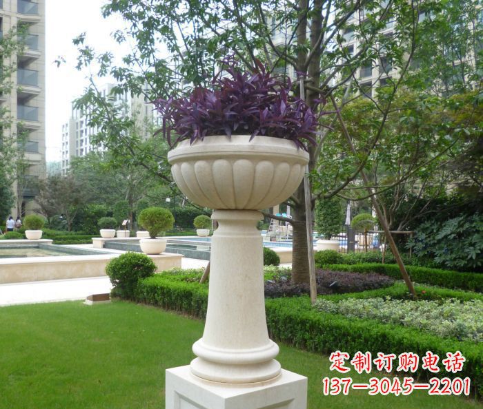 武汉小区景观汉白玉花盆石雕 (2)