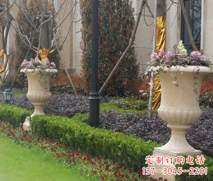 武汉小区景观汉白玉花盆石雕