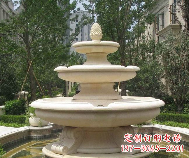 武汉小区景观晚霞红多层喷泉石雕