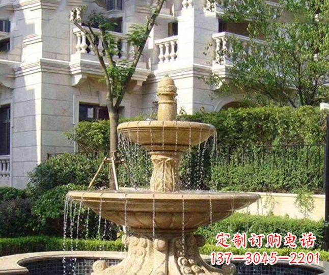 武汉小区景观晚霞红多层喷泉石雕 (4)