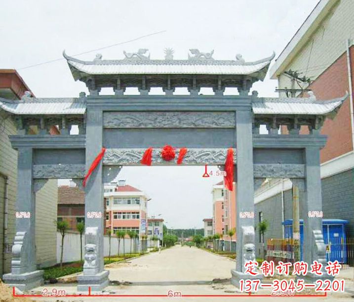 武汉小区三门牌坊石雕