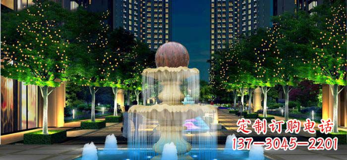 武汉小区石来运转风水球石雕喷泉