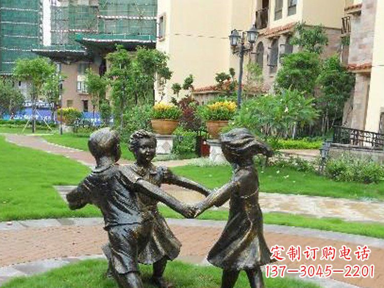 武汉小区铜雕儿童玩游戏人物雕塑