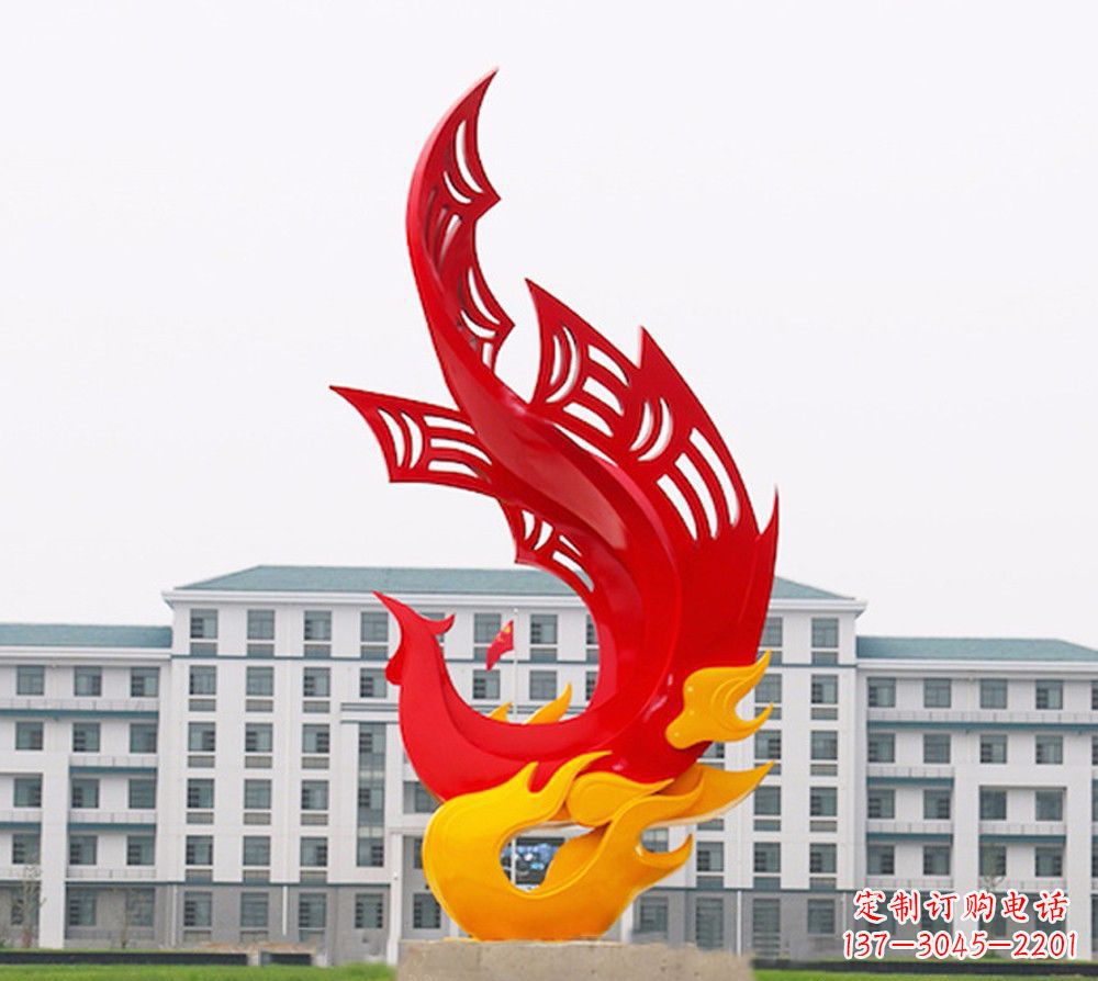 武汉校园不锈钢凤凰浴火雕塑
