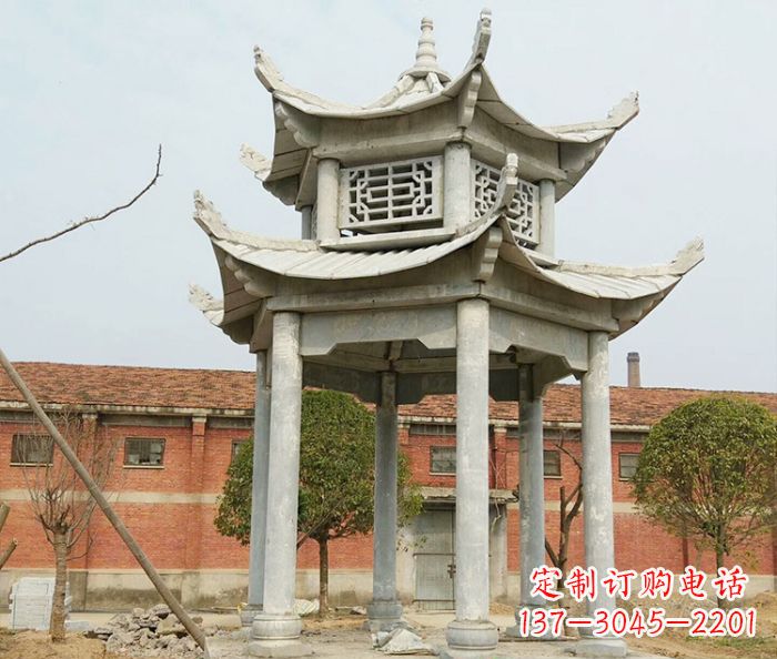 武汉园林仿古双层石雕凉亭 (2)