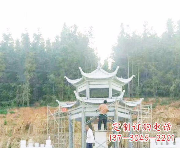 武汉园林仿古双层石凉亭景观石雕 (2)