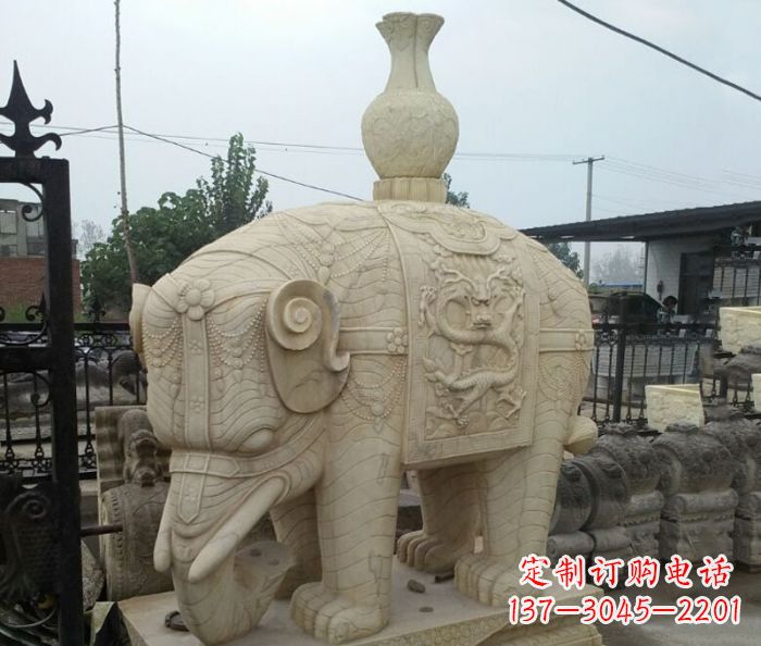 武汉园林景观驮瓶大象石雕