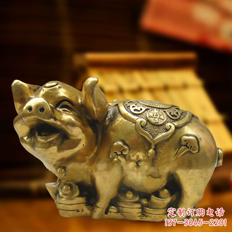 武汉招财金猪铜雕-风水生肖动物雕塑企业商场美陈摆件