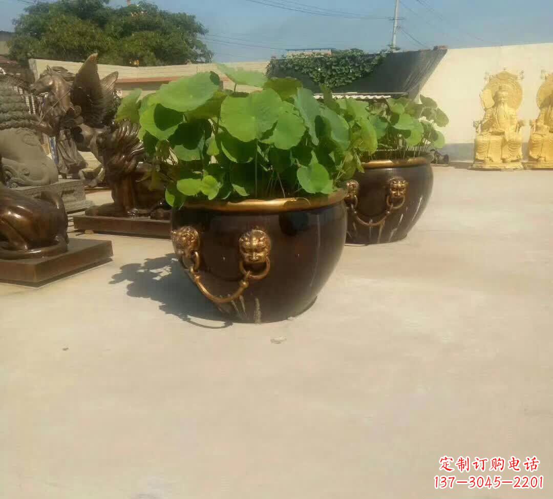 武汉铸铜狮子头水缸雕塑