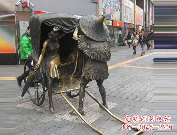 武汉坐黄包车的女人铜雕